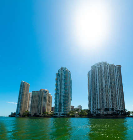 Skyscrapers and turquoise water in Miami riverwalk. Florida, USAの写真素材