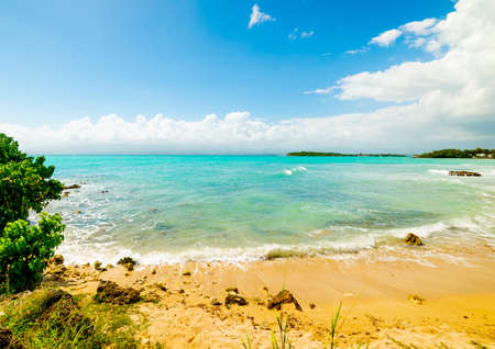 Colorful coast in Le Gosier in Guadeloupe, French west indies. Lesser Antilles, Caribbean seaの写真素材