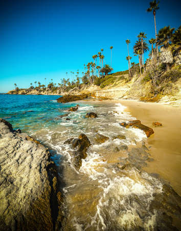 Rocks and sand in Laguna Beach. California, USAの写真素材