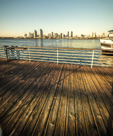 Wooden boardwalk in Coronado island at sunset. San Diego, Californiaの写真素材