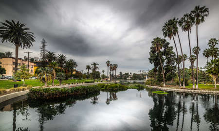 Overcast sky over Echo park. Los Angeles, Californiaの写真素材