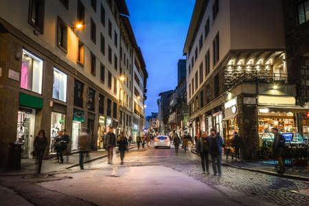 People in Florence at night. Tuscany, Italyの写真素材