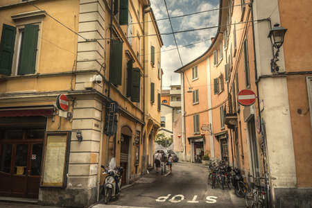 Picturesque street in downtown Bologna, Italyの写真素材