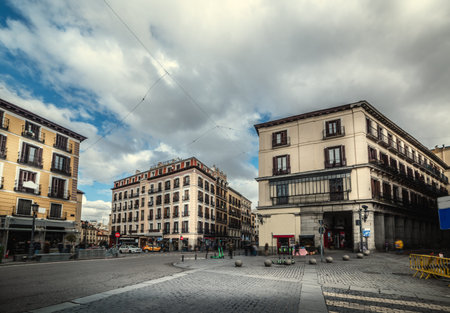 Clouds over Calle Mayor in downtown Madrid, Spain
