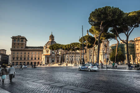 Via Dei Fori Imperiali in Rome at sunset, Italyの写真素材