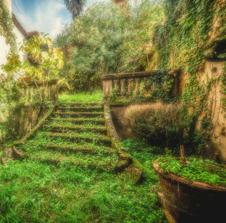 Old stairway in a an abandoned village in Italyの写真素材