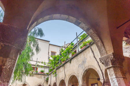 Arch in San Francesco cloister in Sorrento, Italyの写真素材
