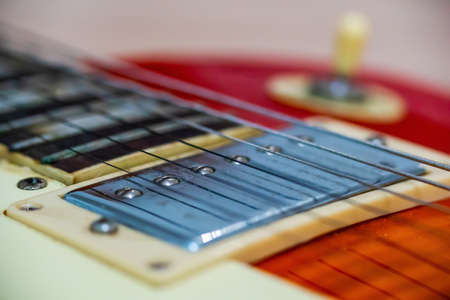 Extreme close up of an electric guitar pick upの写真素材