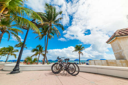 Bicycles parked in Fort Lauderdale sea front. Florida, USAの写真素材