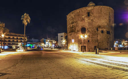 Antique sighting tower in old town Alghero. Sardinia, Italyの写真素材