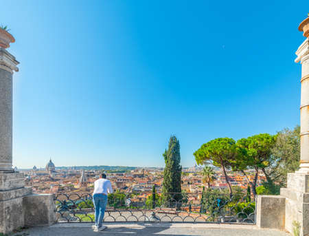 Clear sky over Pincio terrace in Rome, Italyの写真素材