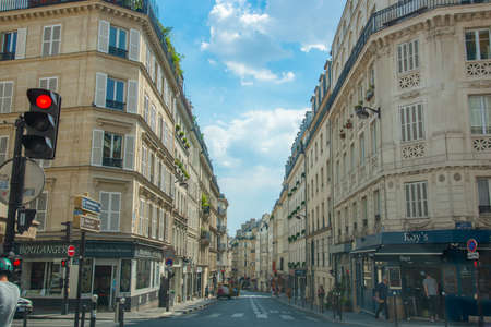Paris, France - July 07, 2018: Crossroad in Montmartre neighborhoodのeditorial素材