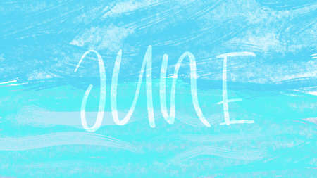 JUNE written on a turquoise watercolor backgroundの写真素材