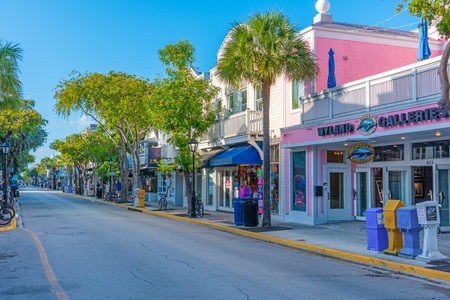 Key West, FL, USA - February 21, 2019: Duval street under a blue skyのeditorial素材