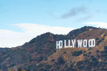 Los Angeles, CA, USA - October 28, 2016: Close up of Hollywood sign on a cloudy dayのeditorial素材