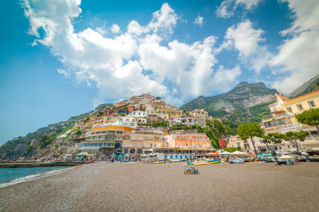 Clouds over Positano shore in summer. Amalfi coast, Italyのeditorial素材