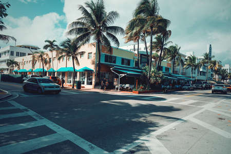 Miami Beach, USA - February 26, 2019: City life in world famous Ocean Drive in South Beachのeditorial素材