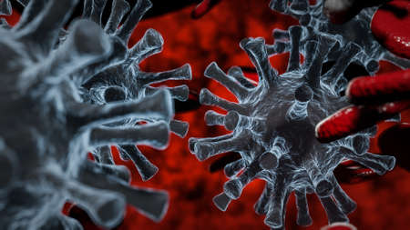 3d illustration of viruses and blood cellsの写真素材