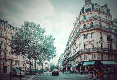 Paris, FR - July 07, 2018: Luxury buildings and wide boulevard in Parisのeditorial素材