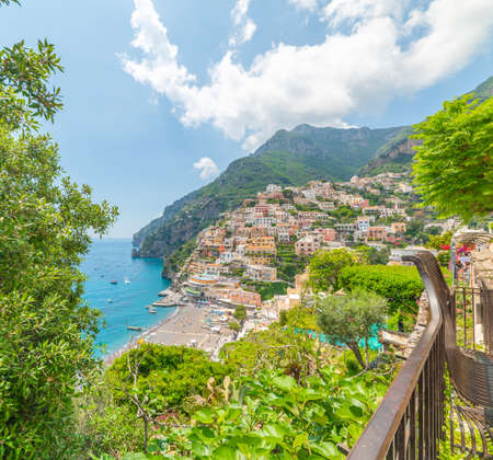 Positano colorful shoreline in springtime. Amalfi coast, Italyのeditorial素材