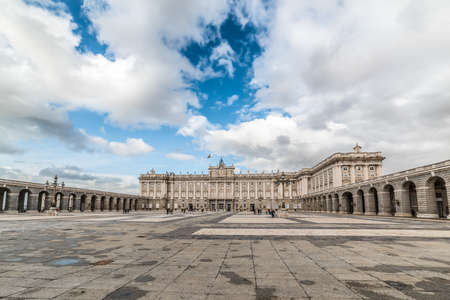 Dramatic sky over world famous Royal Palace in Madrid, Spainのeditorial素材