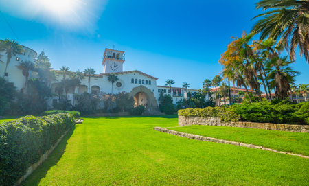 Blue sky over famous Santa Barbara Sunken Gardens. California, USA
