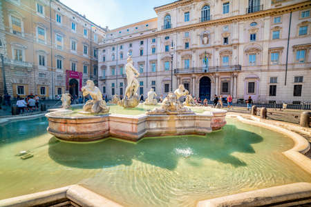 Rome, Italy - October 13, 2017: Fontana del Moro in world famous Piazza Navonaのeditorial素材