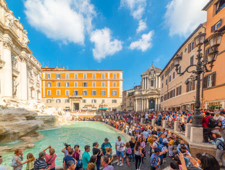 Rome, Italy - October 13, 2017: Tourists in world famous Trevi fountain on a sunny dayのeditorial素材