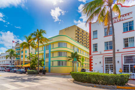 Miami Beach, USA - February 26, 2019: City life in beautiful Ocean Drive on a sunny dayのeditorial素材