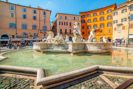 Rome, Italy - October 13, 2017: Neptun fountain in world famous Piazza Navonaのeditorial素材
