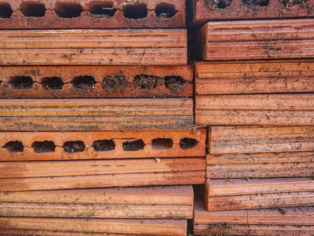 Close up of dirty earthenware tiles pilesの写真素材
