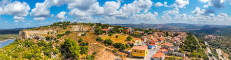 Panoramic view of Monteleone Roccadoria under a blue sky. Sardinia, Italyの写真素材