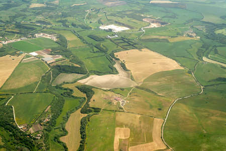 Aerial view of green field in springtime in Sardinia, Italyの写真素材