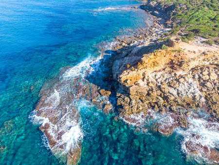 Aerial view of crystal clear water by Porto Ferro shore. Sardinia, Italyの写真素材