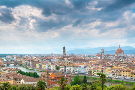 Dark sky over Florence cityscape. Tuscany, Italyの写真素材