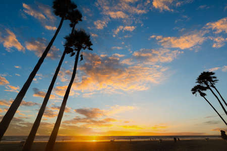 Colorful sky over Newport Beach shore at sunset. California, USAの写真素材