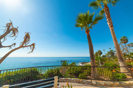 Terrace by the sea in Laguna Beach. California, USAの写真素材