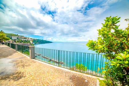 Sorrento shoreline under a cloudy sky, Italyの写真素材