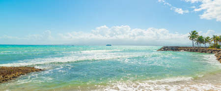 Turquoise sea in Bas du Fort on a sunny day. Guadeloupe, Caribbean seaの写真素材