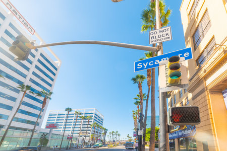 Los Angeles, USA - November 02, 2016: Sun shining over Hollywood boulevardのeditorial素材