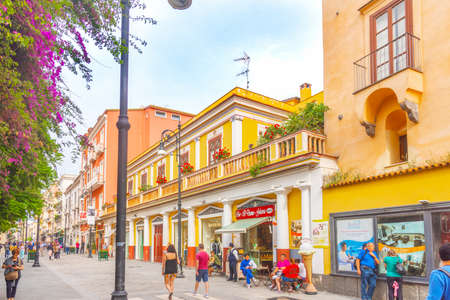 Sorrento, ITA - May 22, 2018: City life in the main street of world famous Sorrento