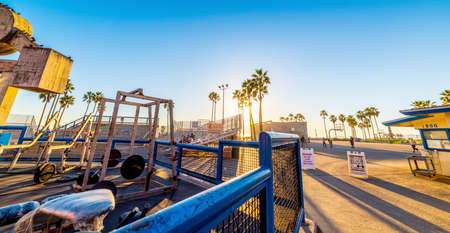Venice Beach, USA - November 03, 2016: World famous Muscle Beach under a clear sky at sunsetのeditorial素材
