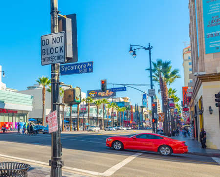 Los Angeles, USA - November 02, 2016: Traffic in world famous Hollywood boulevard on a sunny dayのeditorial素材