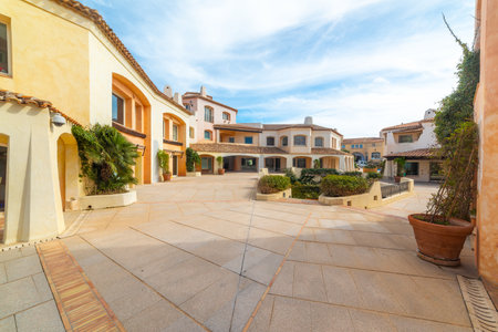 Small square in world famous Porto Cervo in springtime. Sardinia, Italyの写真素材