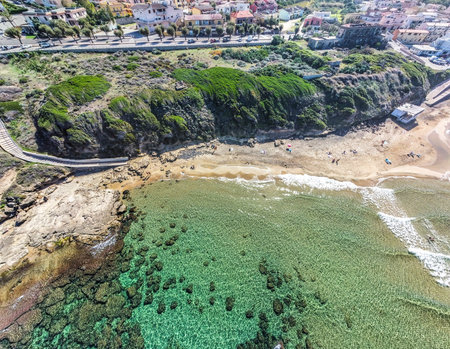 Aerial view of Lu Bagnu clear water. Sardinia, Italyの写真素材