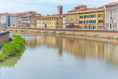 Lungarno in Pisa on a cloudy day. Tuscany, Italyの写真素材