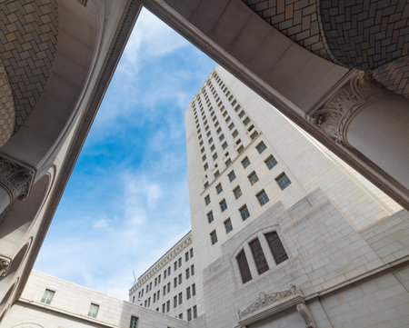Los Angeles city hall under a cloudy sky. California, USAの写真素材