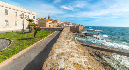 Alghero seafront under acloudy sky. Sardinia, Italyの写真素材