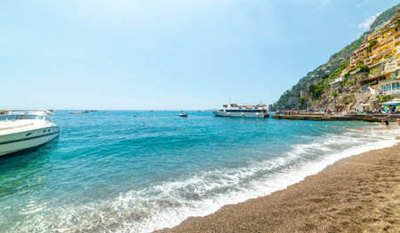Positano beach on a sunny day. Amalfi Coast, Italyの写真素材