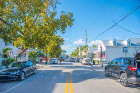 Key West, USA - February 20, 2019: City life in Duval Street on a sunny dayのeditorial素材